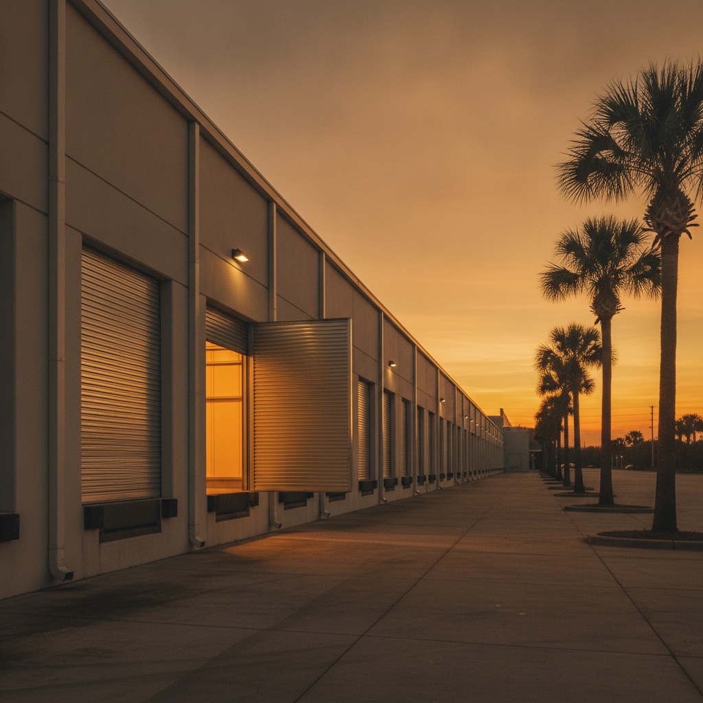 Commercial loading dock with high-speed doors serviced by Garage Door of Brunswick