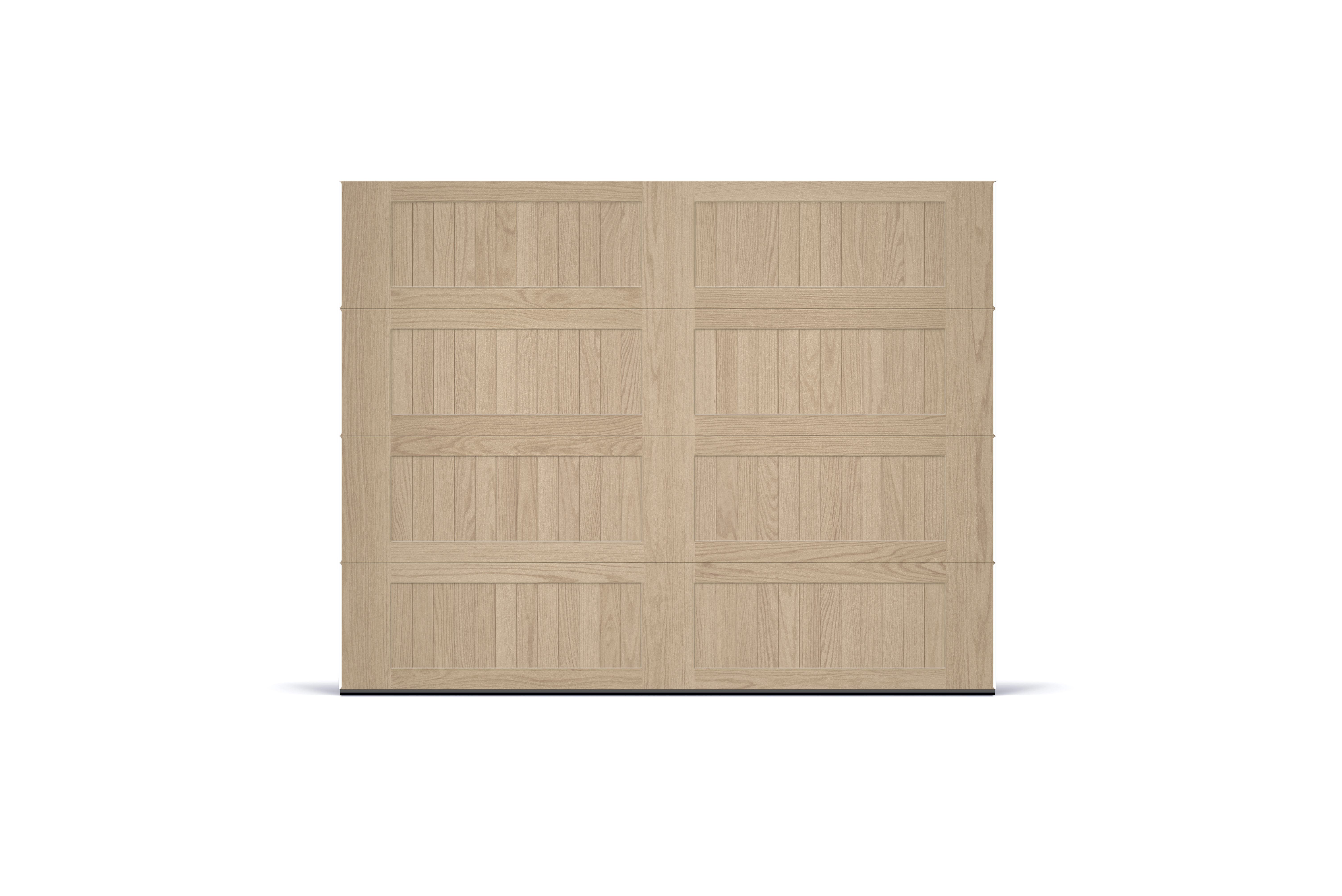 Natural oak stamped carriage garage door on a coastal home