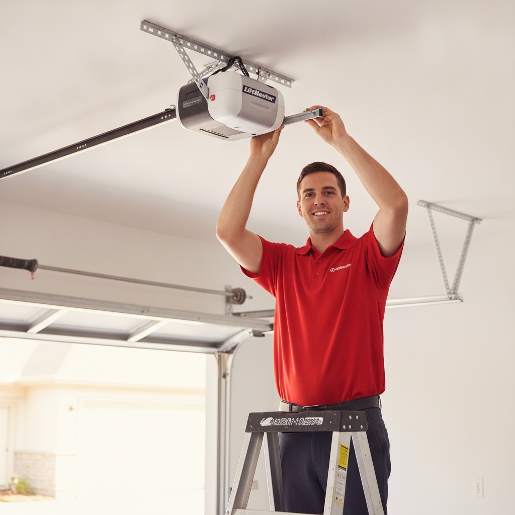 Technician installing a LiftMaster opener